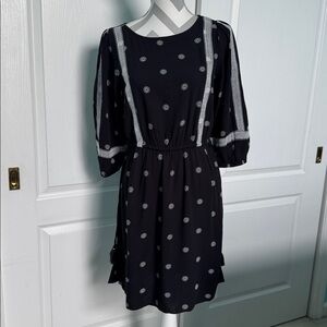 LOFT Black and White Patterned Long Sleeve Dress